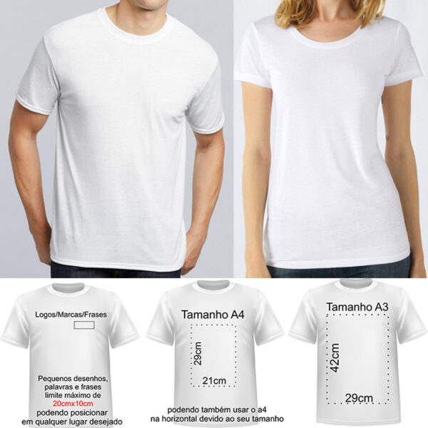 T-shirt 100% poliester sem/com personalização sublimática