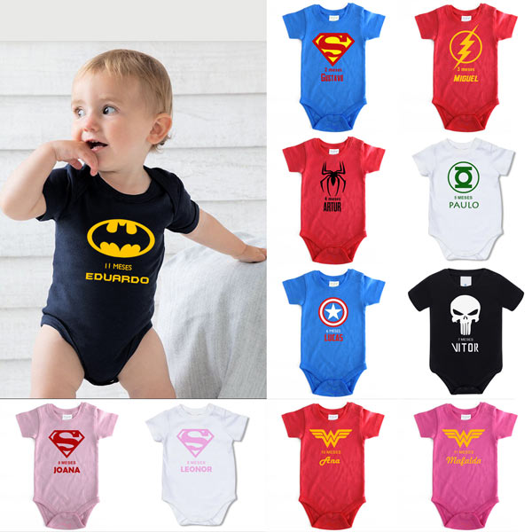 Body Bebé Super-Heróis Mesversário personalizado com nome