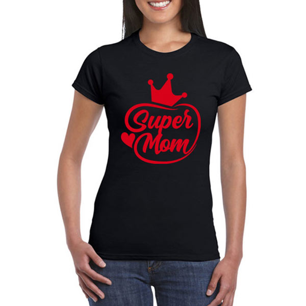 T-shirt Super Mom com etiqueta personalizada