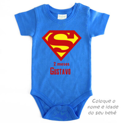 Body Bebé Superman Mesversário personalizado com nome e idade