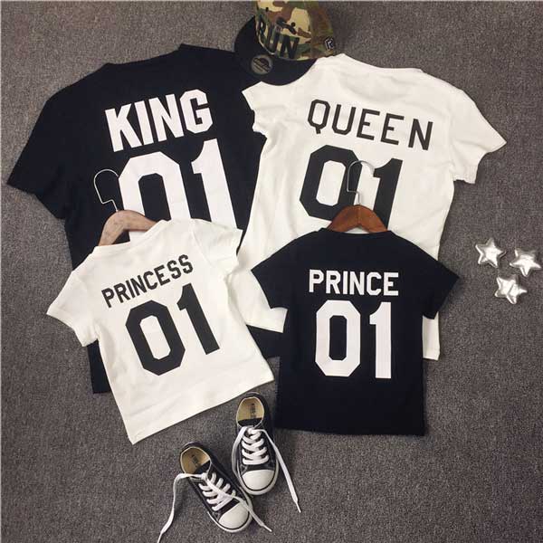 T-shirt King Queen Prince Princess Conjunto Família costas