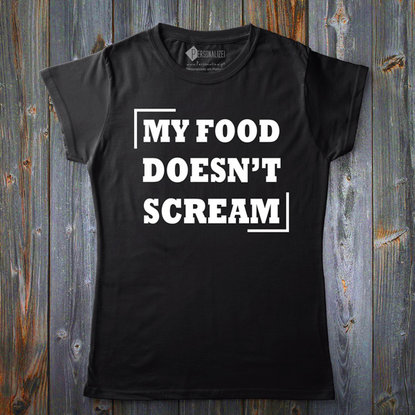 T-shirt My Food Doesn´t Scream frase vegana