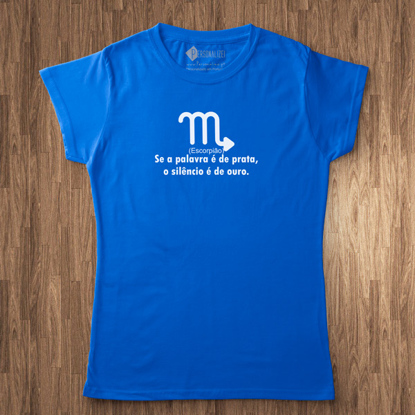 T-shirt Signo Escorpião frase azul