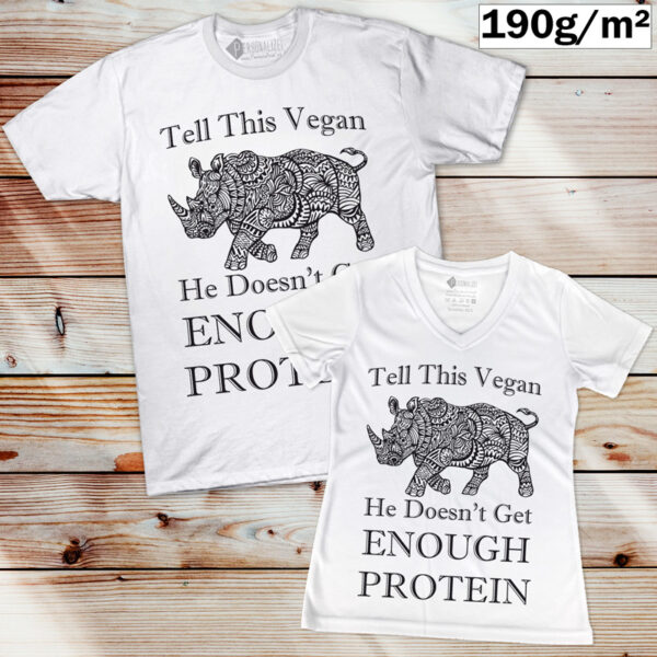 T-shirt Tell This Vegan He Doesn't Get Enough Protein comprar família