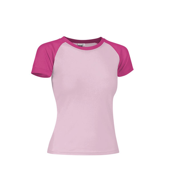 T-shirt Raglan malha canelada 200g em 2 cores mulher rosa