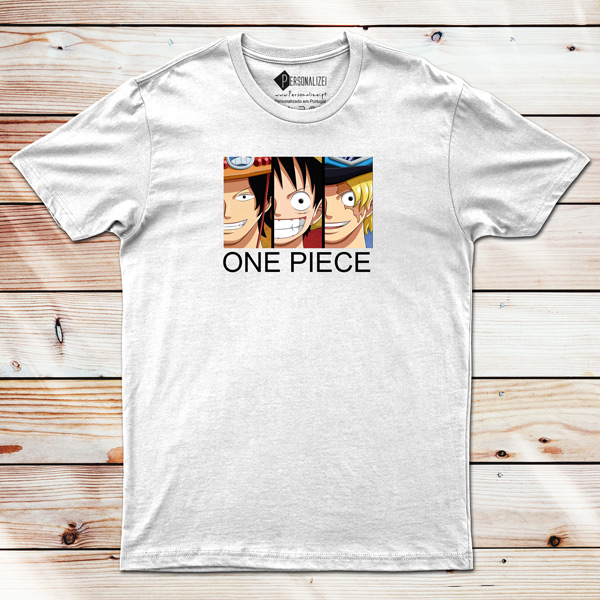 T-shirt Luffy Sabo e Ace One Piece branca