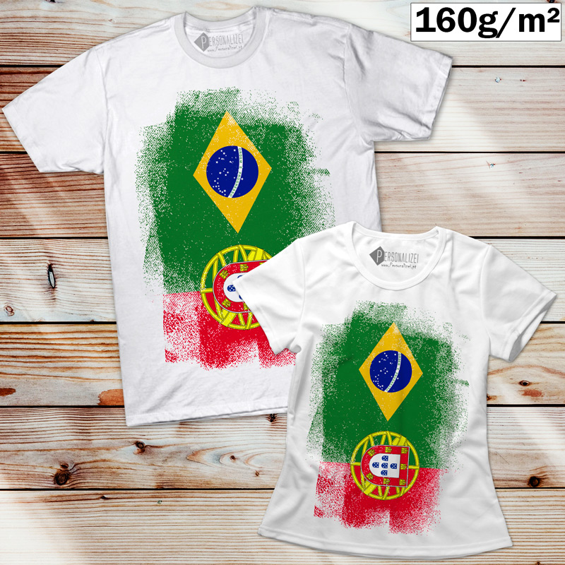 T-shirt Brasil e Portugal - Personalizei