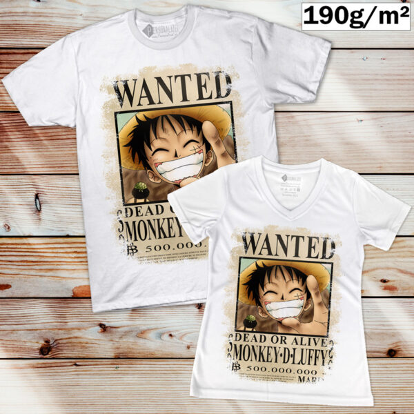 T-shirt Monkey D. Luffy Wanted homem e mulher