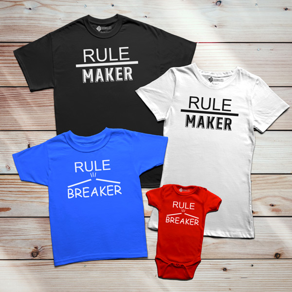 T-shirts Rule Maker Rule Breaker conjunto pais e filhos família
