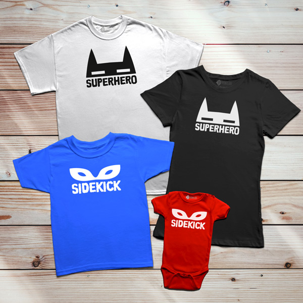 T-shirts Superhero e Sidekick conjunto pais e filhos comprar em portugal