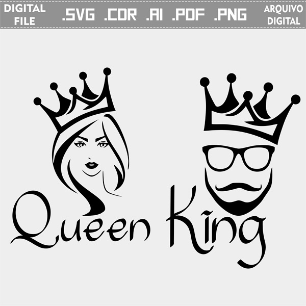 Vector King Queen ai svg pdf png Laser Silhouette Cut file namorados