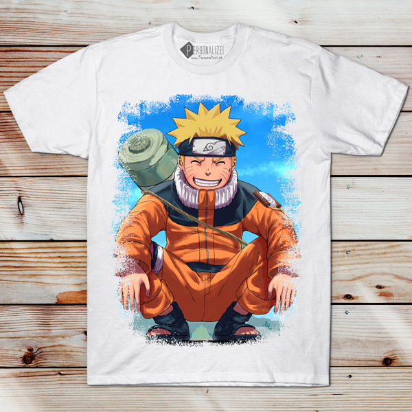 Naruto Uzumaki T-shirt branca masculina