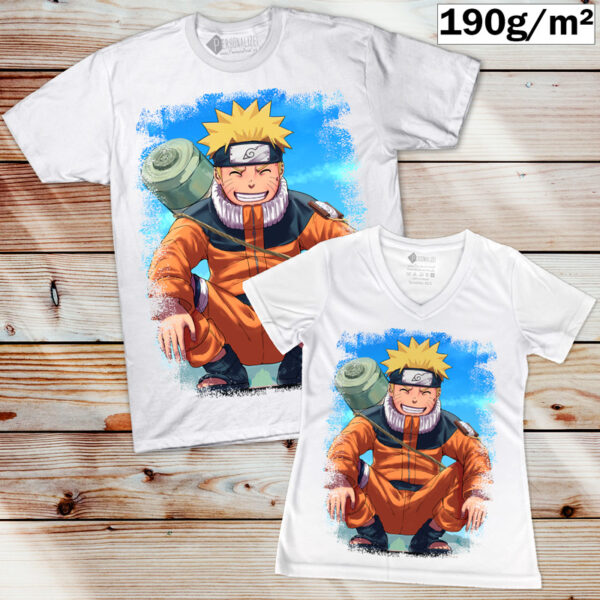 Naruto Uzumaki T-shirt branca homem mulher