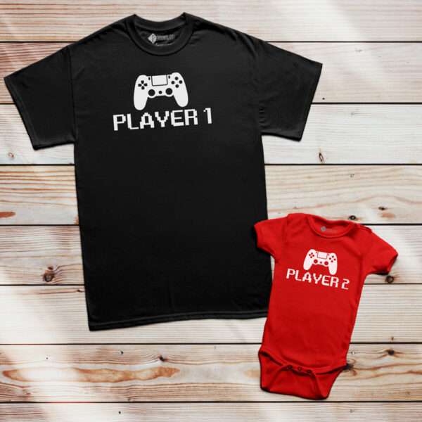 T-shirt Player 1 Player 2 Game Over conjunto pais e filhos games
