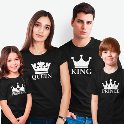 King Queen Prince Princess t-shirts conjunto pais e filhos combinando