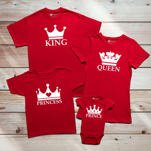 King Queen Prince Princess t-shirts conjunto pais e filhos vermelho conjuntos