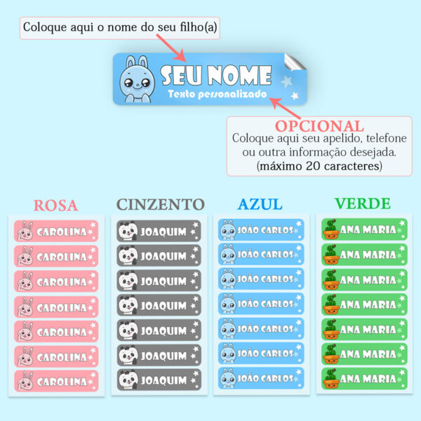Etiquetas adesivas personalizadas com nome para material escolar e outros objetos em Portugal infantário personalizado