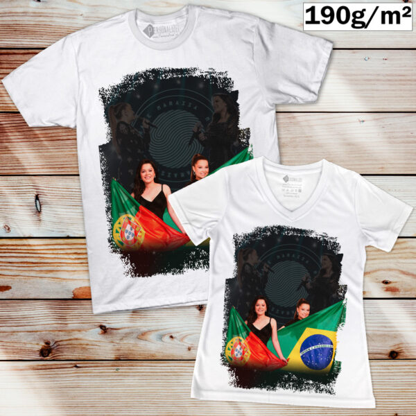 T-shirt Maiara e Maraisa manga curta branca brasil e portugal
