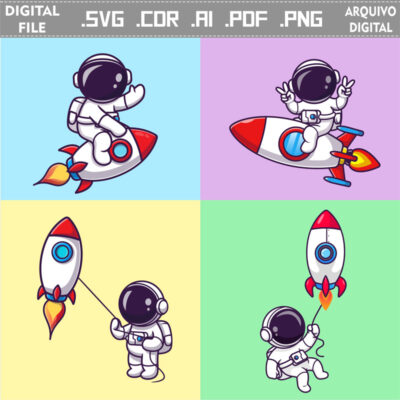 Vector Astronauta e Foguete (Pacote 1) cdr ai svg pdf png comprar
