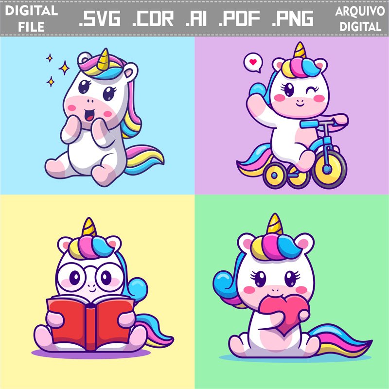 Vector Unicórnio Colorido (Pacote 1) cdr ai svg pdf png - Personalizei