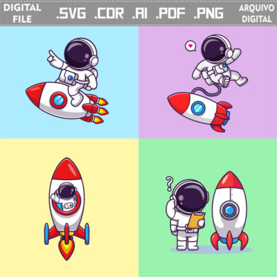 Vector Astronauta e Foguete (Pacote 2) cdr ai svg pdf png download premium