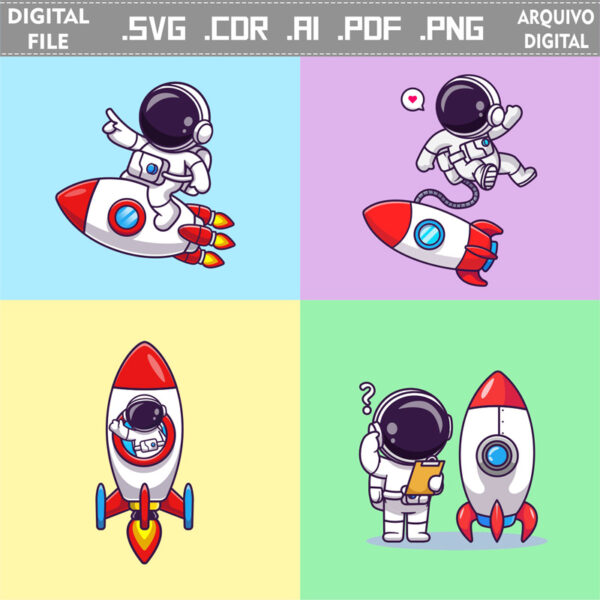 Vector Astronauta e Foguete (Pacote 2) cdr ai svg pdf png download premium