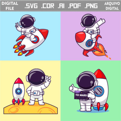 Vector Astronauta e Foguete (Pacote 3) cdr ai svg pdf png comprar download