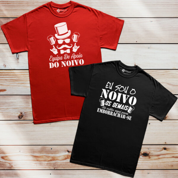 T-shirt Noivo e amigos borrachos despedida solteiro preta e vermelha