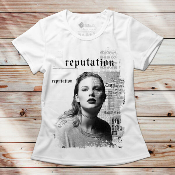 Taylor Swift T-shirt Reputation manga curta branca feminina
