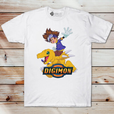 T-shirt Digimon branca manga curta animes portugal fãs roupas
