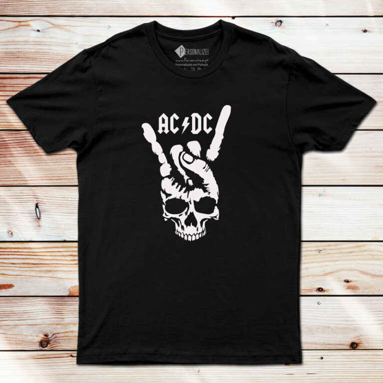 T-shirt AC/DC Skull Hand Rock - Personalizei