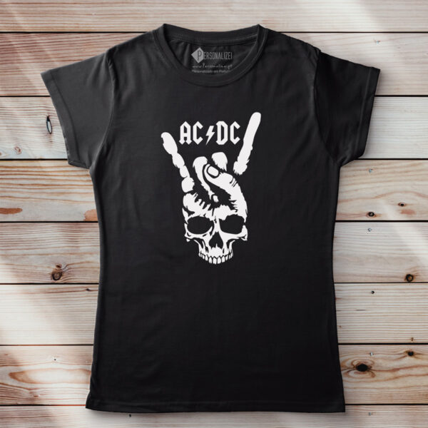 T-shirt AC/DC Skull Hand Rock feminina