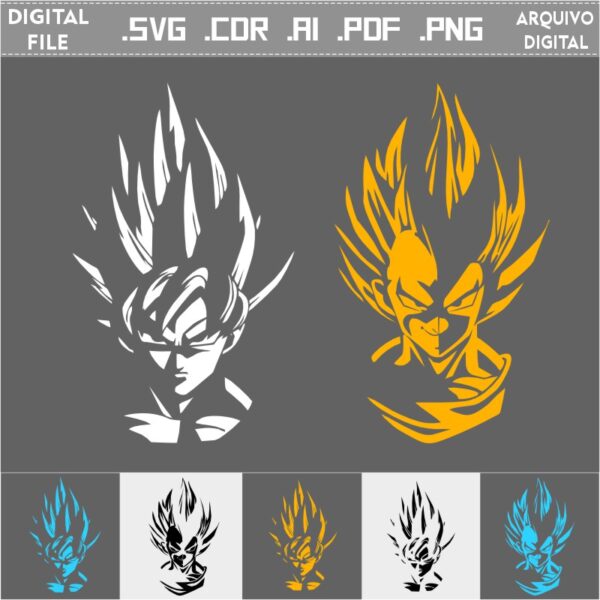 Vector Son Goku + Vegeta Dragon Ball Z cdr ai svg pdf png Laser Silhouette Cut file comprar ficheiro editavel