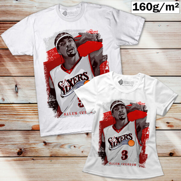 T-shirt Allen Iverson 3 Sixers NBA manga curta camisola