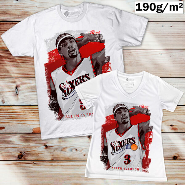 T-shirt Allen Iverson 3 Sixers NBA manga curta branca