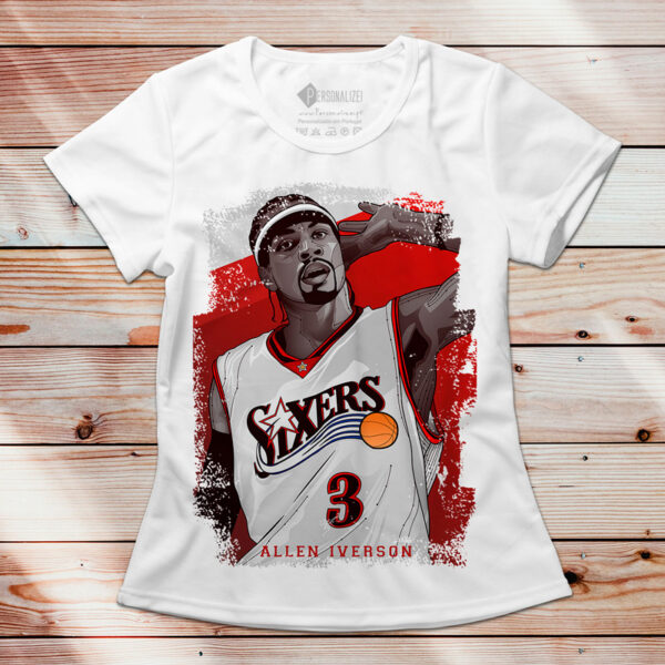 T-shirt Allen Iverson 3 Sixers NBA manga curta feminina