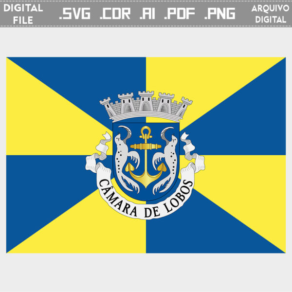 Vector bandeira Câmara de Lobos cidade brasão flag cdr ai svg pdf png Comprar download ficheiro