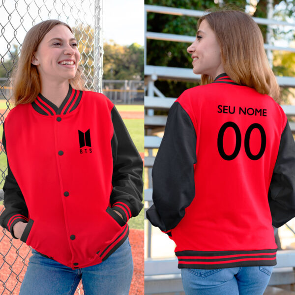 Casaco BTS Universitário/Baseball Bangtan Boys Unisex personalizado com seu nome