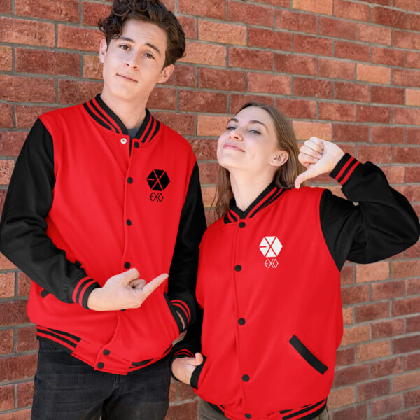 Casaco EXO Universitário/Baseball Vermelho e Preto Unisex homem e mulher