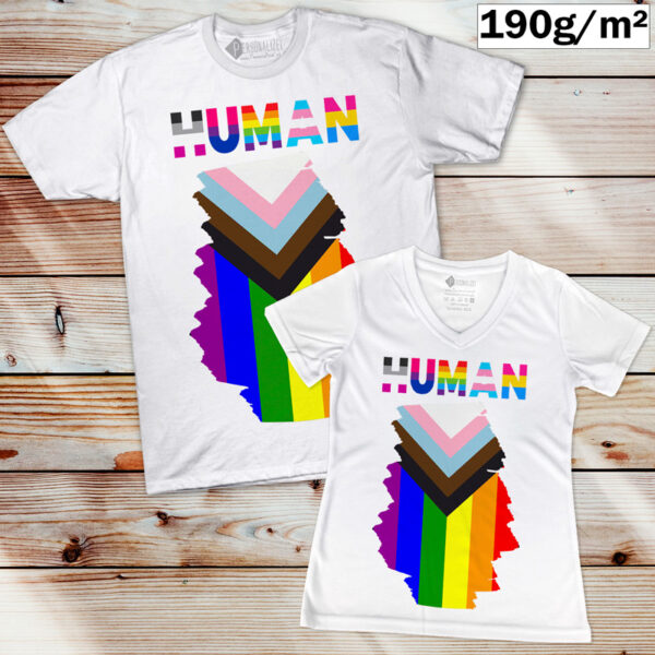 T-shirt Human LGBTQ+ Progresso Orgulho Gay flag para homens e mulheres