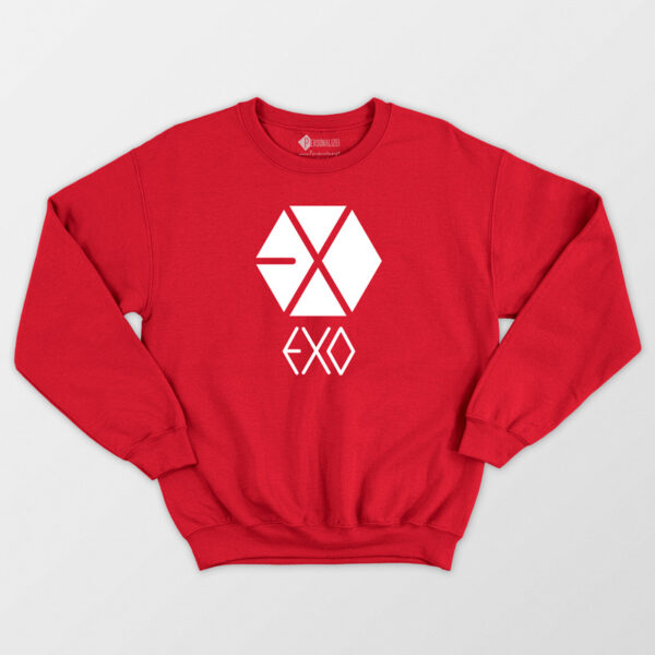 Sweatshirt EXO Logo Tee K-Pop Banda unisex Vermelho