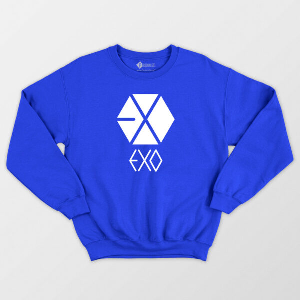 Sweatshirt EXO Logo Tee K-Pop Banda unisex moletom azul