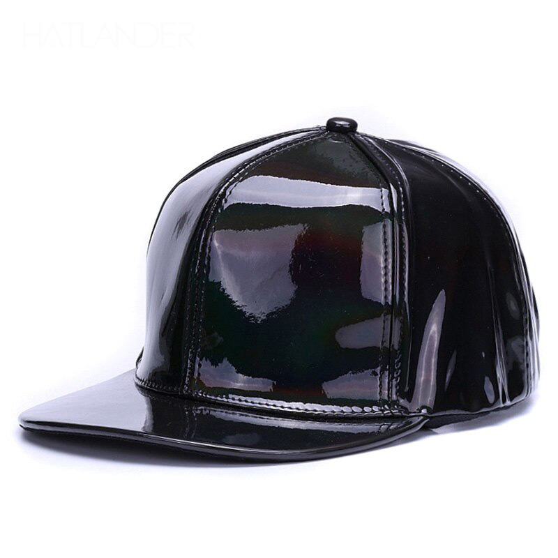 Chapéu Holográfico Preto Brilhante Snapback Pala Reta Regulável