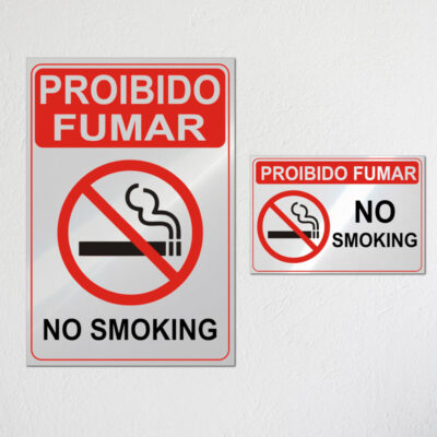 Sinal Proibido Fumar Sinalética em chapa de alumínio branco comprar sinais para lojas