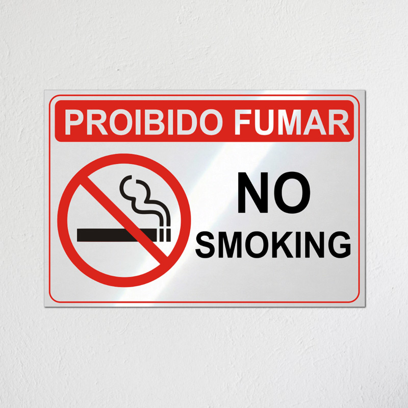 Sinal Proibido Fumar Sinalética em chapa de alumínio na horizontal para por em cafés e bares